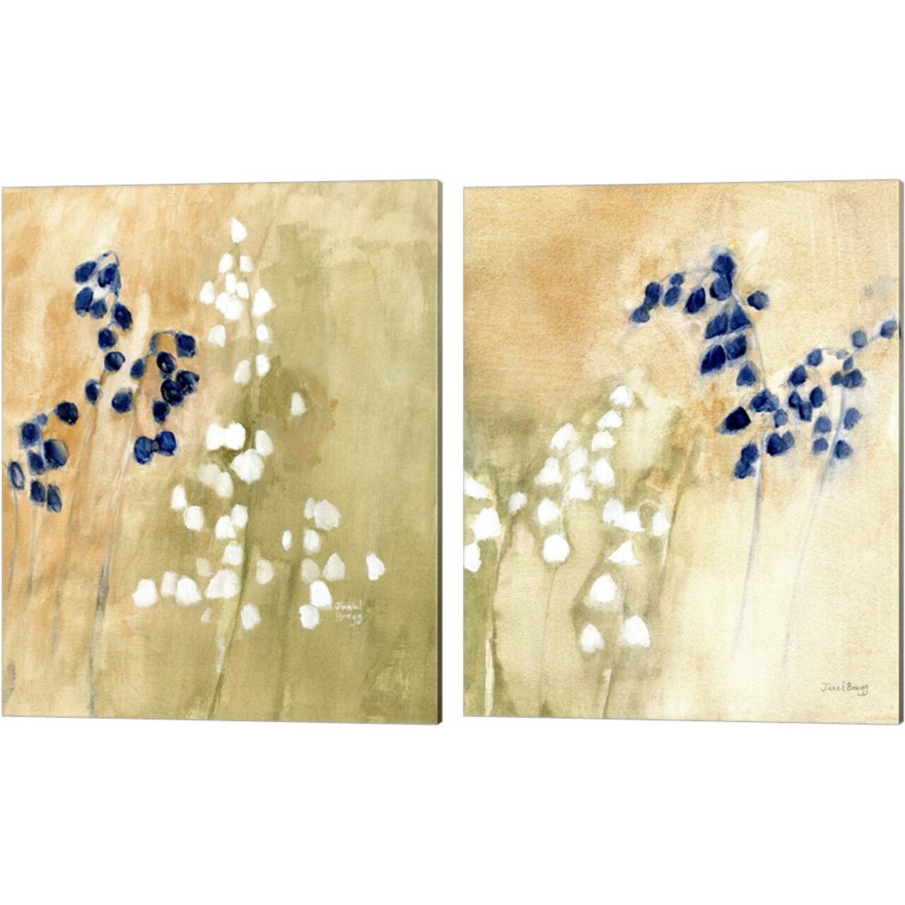 Floral with Bluebells and Snowdrops by Janel Bragg 12" x 15" Canvas Wall Art (Set of 2)